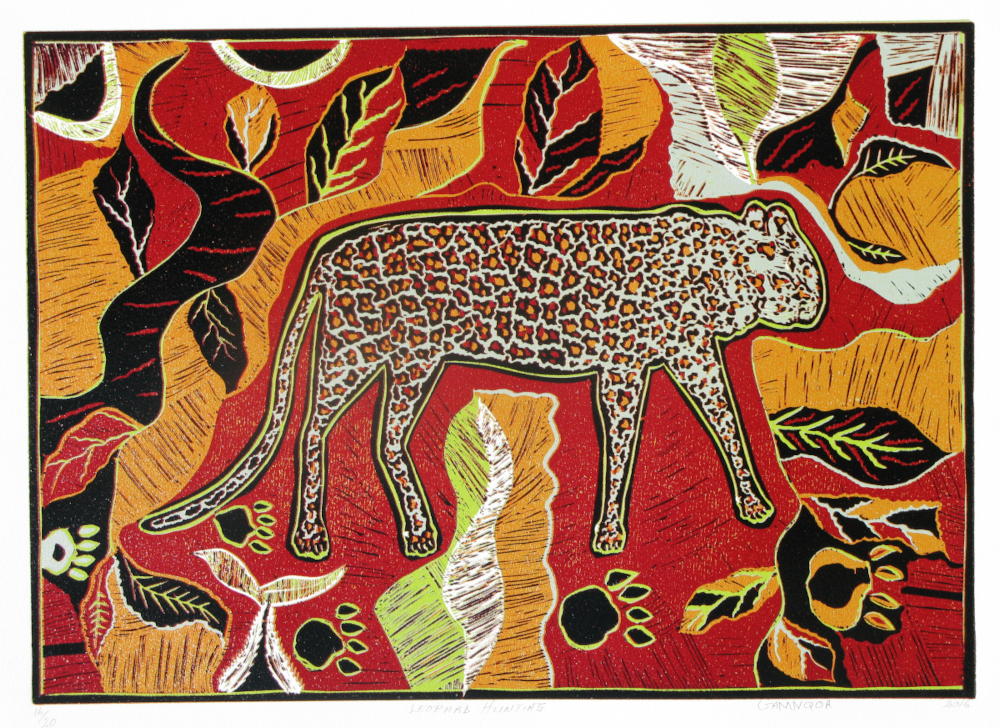 LEOPARD HUNTING, 2016 (REDUCTION LINOCUT)