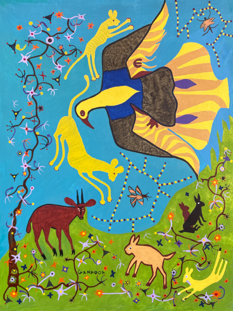 AFRICAN EAGLE HUNTING SMALL ANIMALS, 2022 (OIL ON CANVAS)