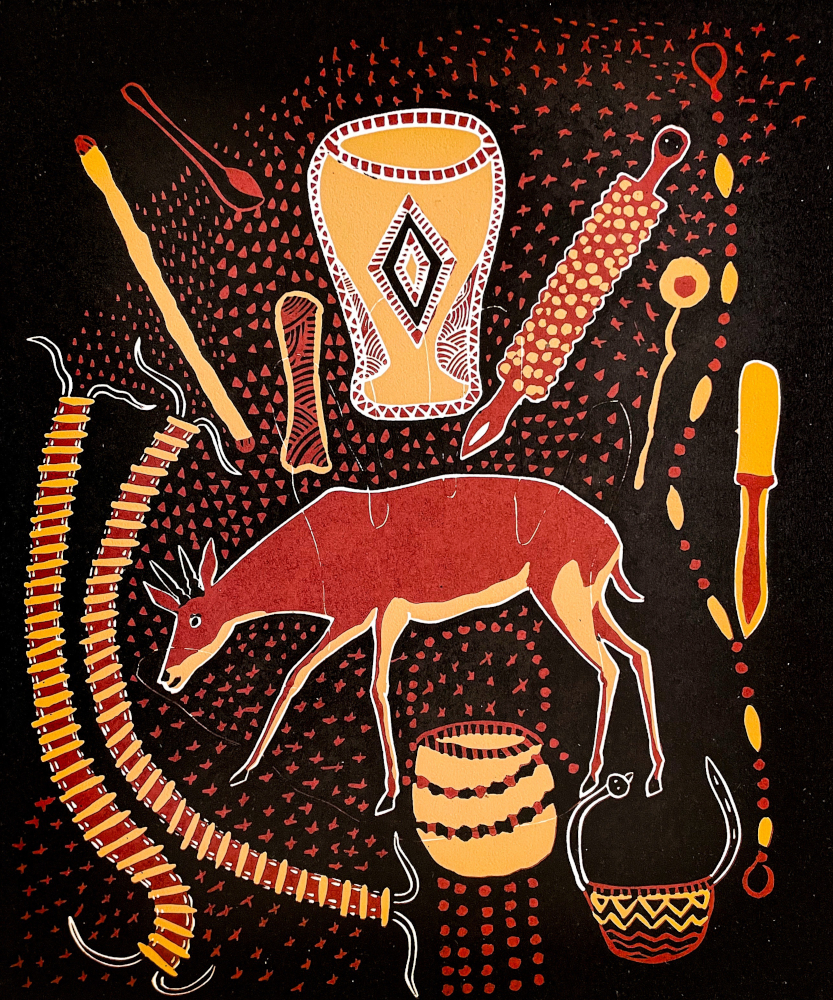 STEENBOK AND SAN CULTURE, 2025 (REDUCTION LINOCUT)