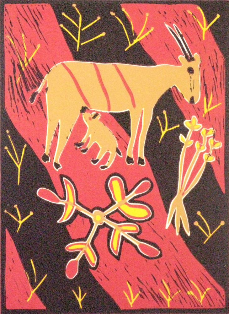 DESERT FEMALE GEMSBOK, 2013 (REDUCTION LINOCUT)