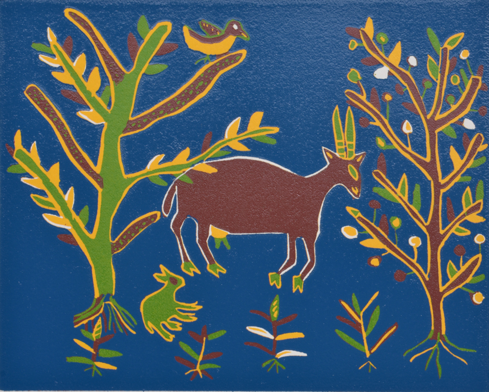 DUIKER AND YOUNG ONE, 2022 (REDUCTION LINOCUT)