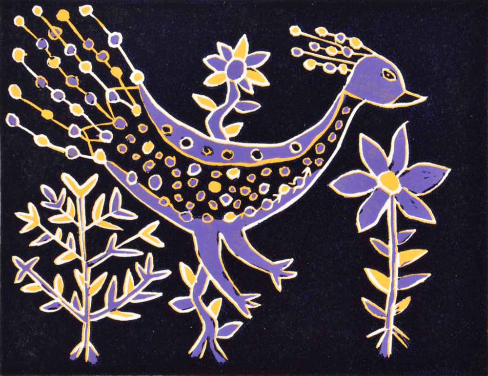 PEACOCK, 2019 (REDUCTION LINOCUT)