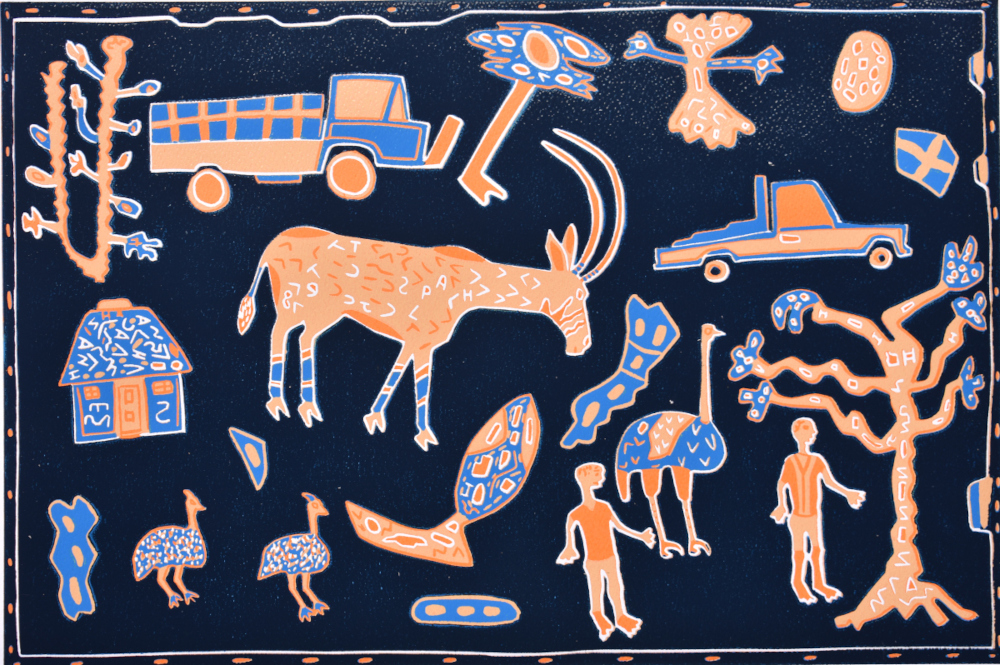 WILDLIFE CAMP, 2021 (REDUCTION LINOCUT)
