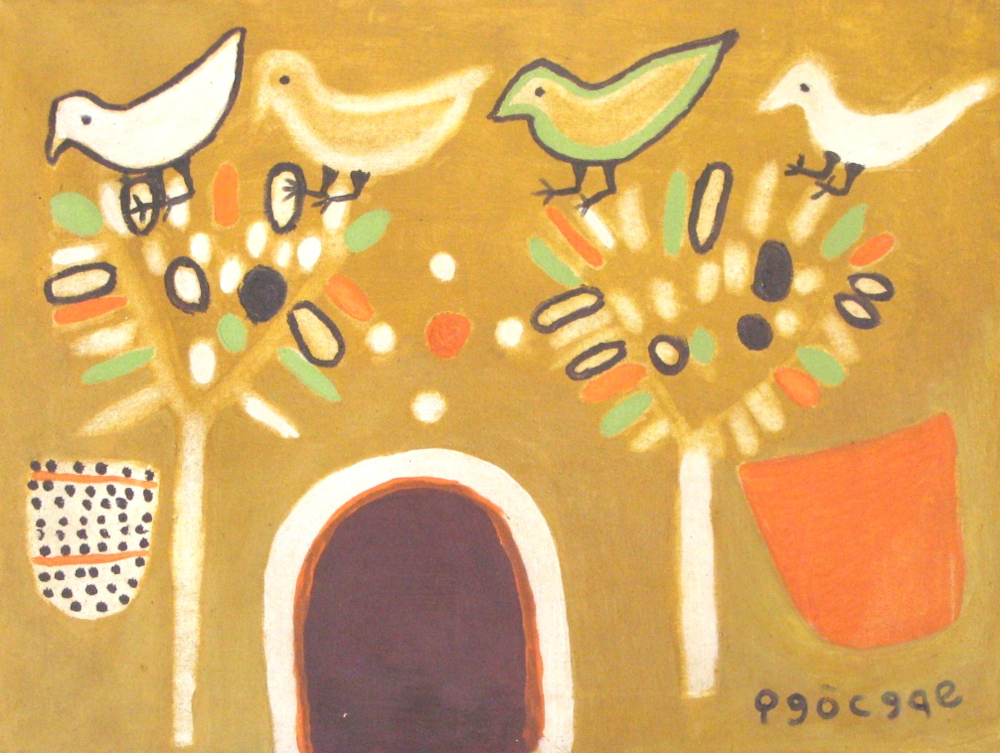 BIRDS, HUT AND SLING-BAGS, 2011 (OIL ON CANVAS)
