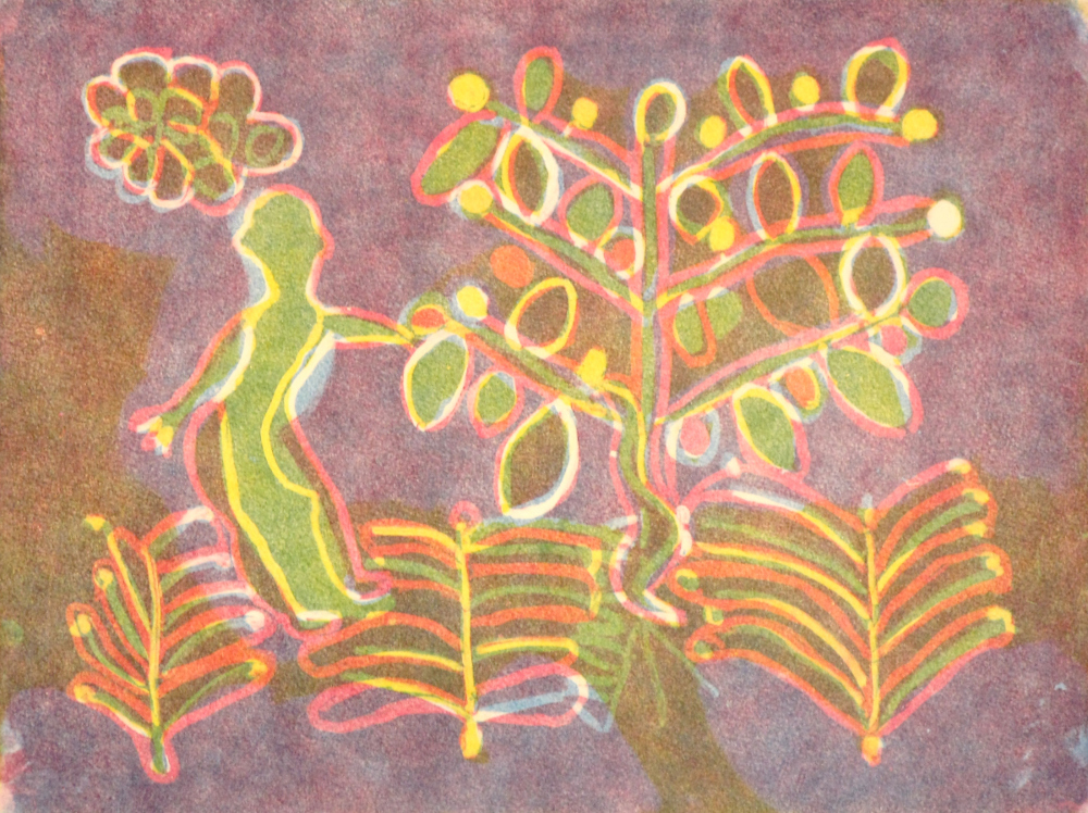 WOMAN GATHERING WILD BERRIES 2, 2014 (MONOTYPE)