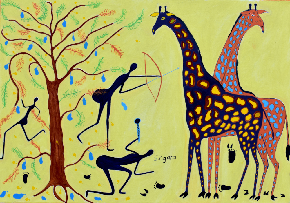 GIRAFFES AND HUNTERS, 2022 (OIL ON CANVAS)