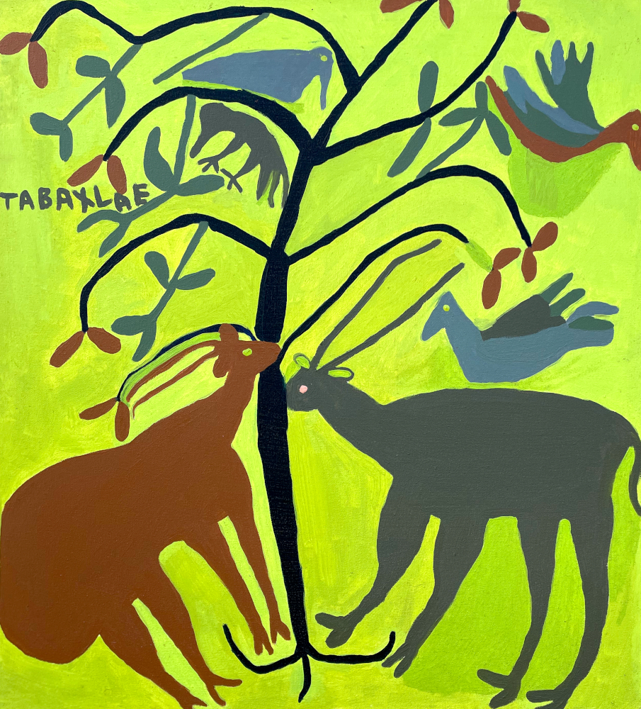 GEMSBOK AND BIRDS AROUND A TREE, 2025 (OIL ON CANVAS)