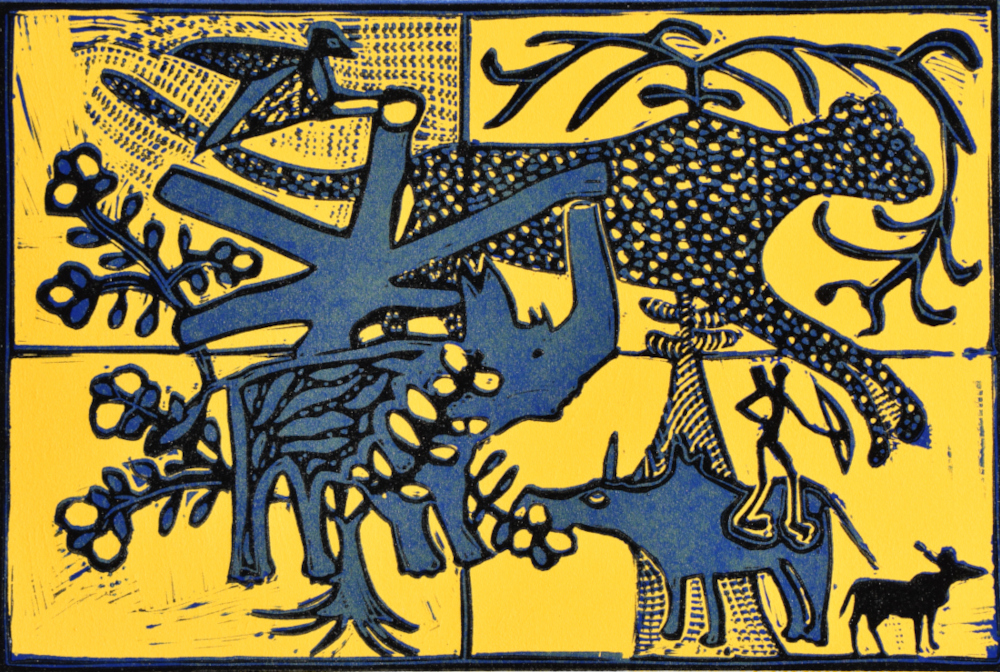 BUSHMEN HUNTING SITE, 2021 (REDUCTION LINOCUT)