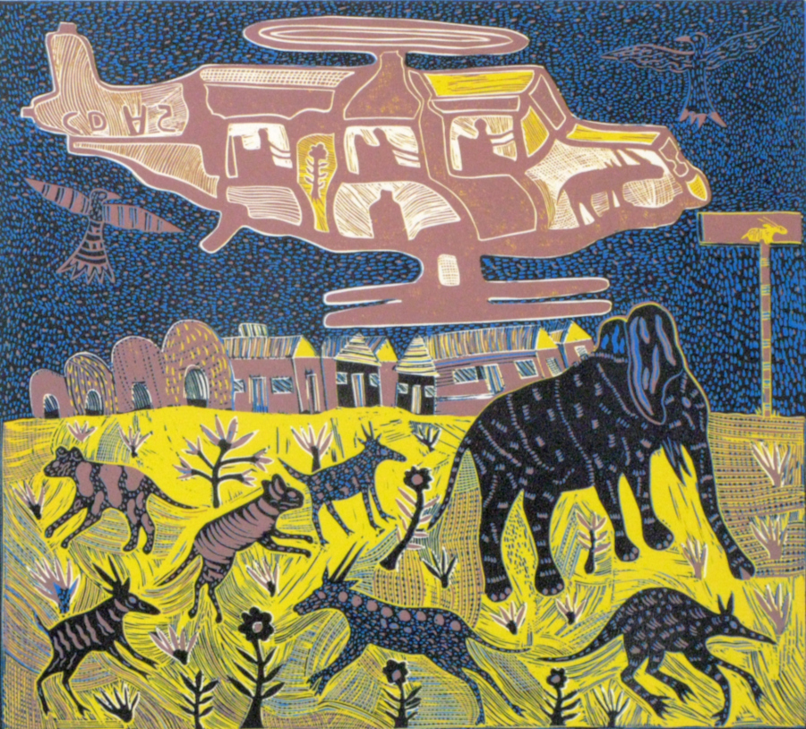 WILDLIFE CONSERVATION 2, 2016 (REDUCTION LINOCUT)